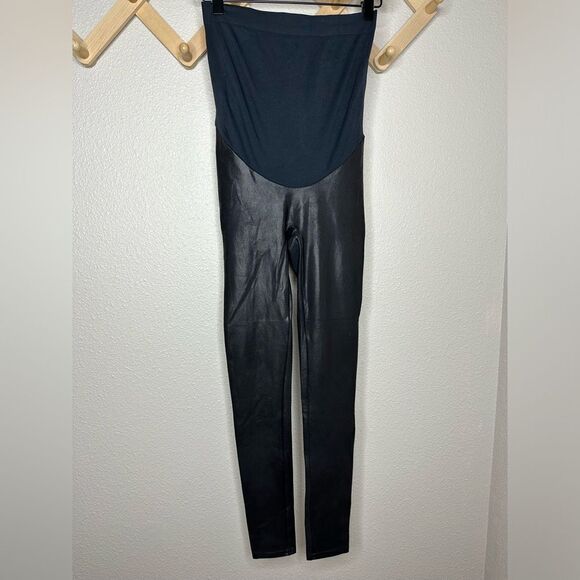 SPANX Mama Faux Vegan Leather Coated Legging Black Maternity Sz S - Picture 1 of 6
